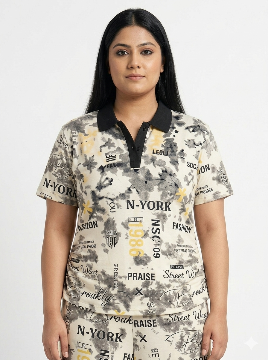 STRYYK Vogue Printed Coord Set – Ivory Beige